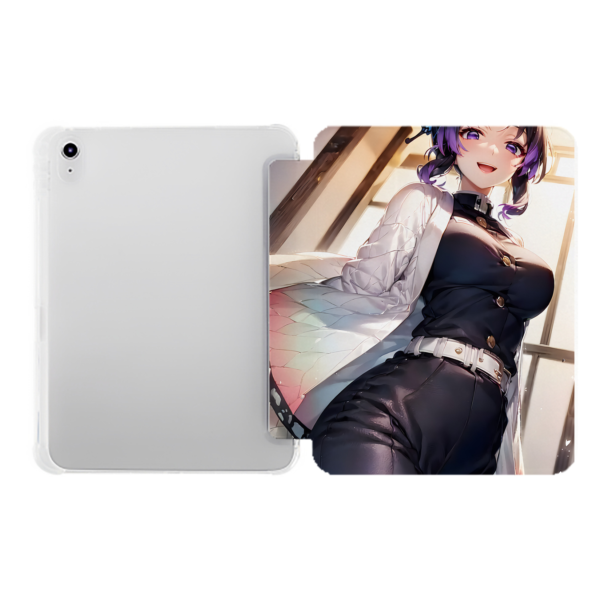 （画像用） 鬼滅の刃（きめつのやいば）蟲柱-胡蝶 しのぶ／こちょう しのぶ Kochou Shinobu IPad ケース ペン収納付き 三つ折りスタンド PUレザー×シリコン 対応機種9.5/10.5/10.9インチ